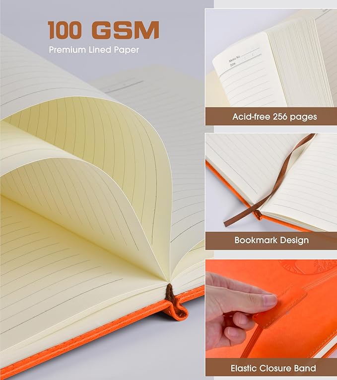 Biuwory Lined Journal Notebook for Women Men,256 Pages A4 Large Hardcover Leather Journals for Writing,Travel,Business,Work,School,College Ruled Notebooks for Note Taking, Diary Notepad 8.6"×11"
