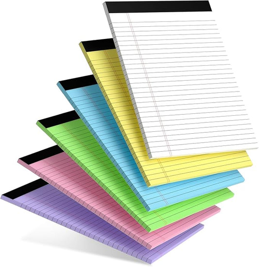 AILZFEI Colored Legal Pads 8.5 x 11 Wide Ruled, Note Pads Sturdy Back Writing Pads 30 Sheets/Pad, 20lb Colored Paper, Perforated Notepad with Sturdy Back (6 Pads)