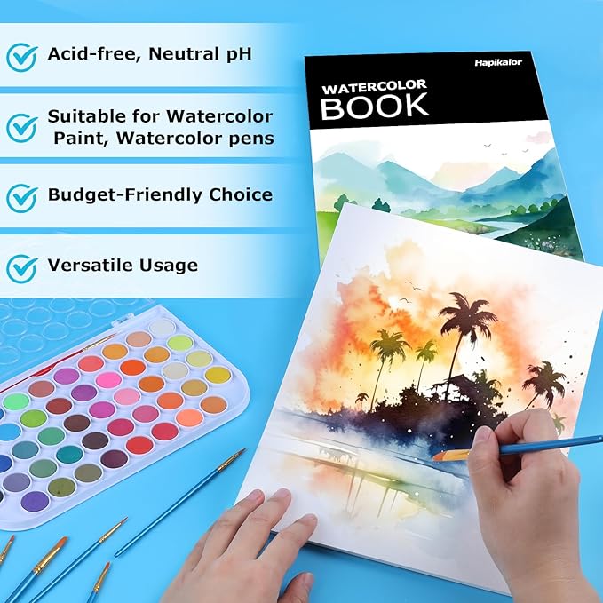 Watercolor Paper Pad, 9"x12" Water Color Paper, 140lb/300gsm Artist Painting Drawing Paper Book, Art Supplies for Adults Kids, Watercolors, Watercolor Paint Set, Sketchbook, Journal, Black