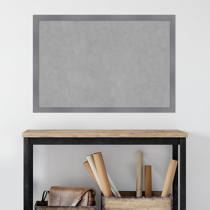 Amanti Art Grey Framed Magnetic Board 26x38 Large Vision Board for use with Magnets, 100% Metal Sheet to Display Items as Office Decor or for Home Organization in mudroom, Kitchen or Kids Room