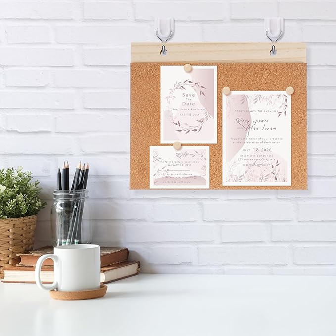 Fiwochic 2 Pcs Desktop Cork Board 9.8'' x 8.3'' Wood Frame Bulletin Board with 12 Push Pins Display Message Memo Picture Boards for Home Office School Wall Decor