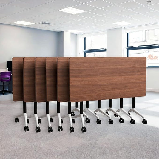 Goakwwuz Conference Room Table, Folding Conference Tables,Thicken Grey Tabletop,Flip Top Wooden Seminar Meeting Room Table for Conference Room Offices (6, Walnut, 70.8”)