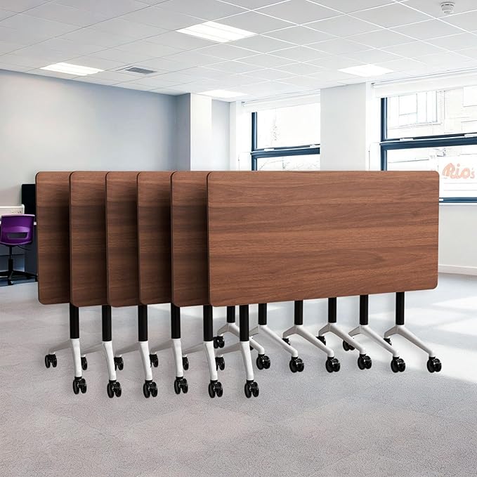 Goakwwuz Conference Room Table, Folding Conference Tables,Thicken Grey Tabletop,Flip Top Wooden Seminar Meeting Room Table for Conference Room Offices (6, Walnut, 47.2“)