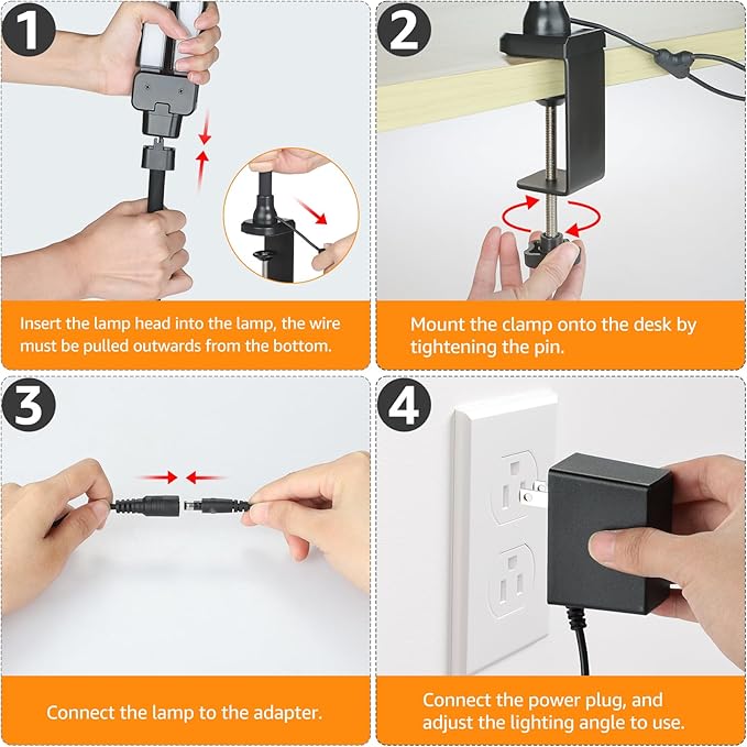 ShineTech Led Desk Lamp for Office Home, Bright Double Head Desk Light with Clamp, Architect Task Lamp 50 Lighting Modes Adjustable Flexible Lamp