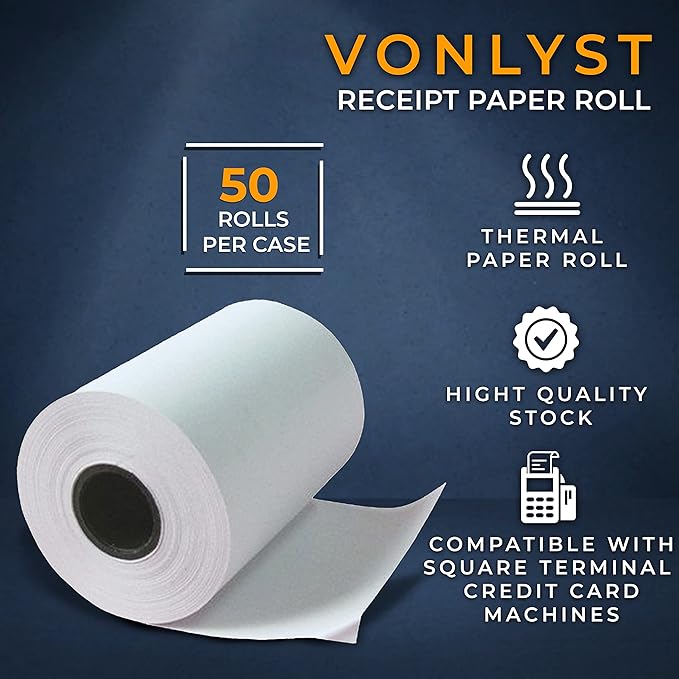 Vonlyst Receipt Paper Roll for Square Terminal Credit Card Machine (50 rolls)