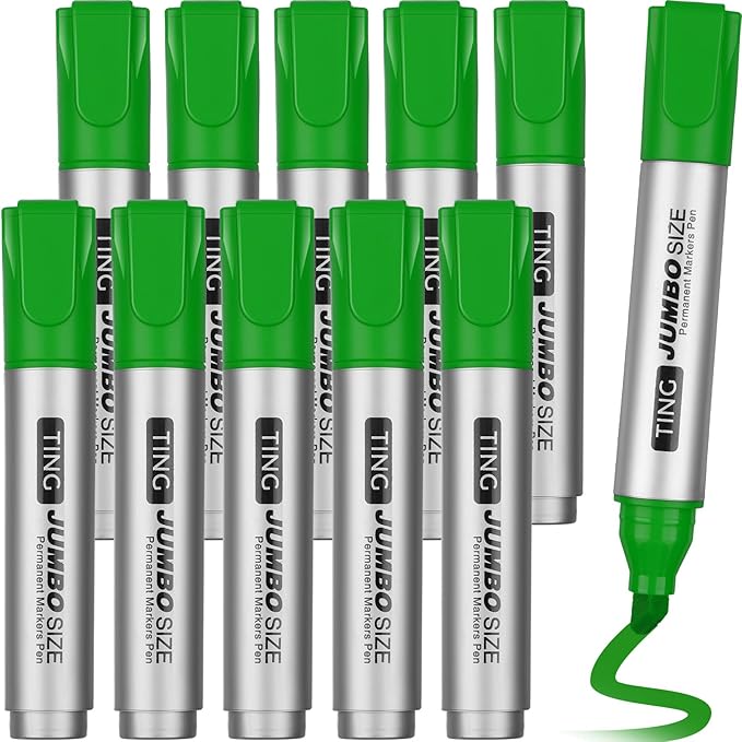 Fuutreo 10 Pack Jumbo Permanent Markers Bulk Large Chisel Tip Permanent Markers Quick Drying Waterproof Big Huge Poster Pens for Office, Logistics Company and More Adult(Grass Green)