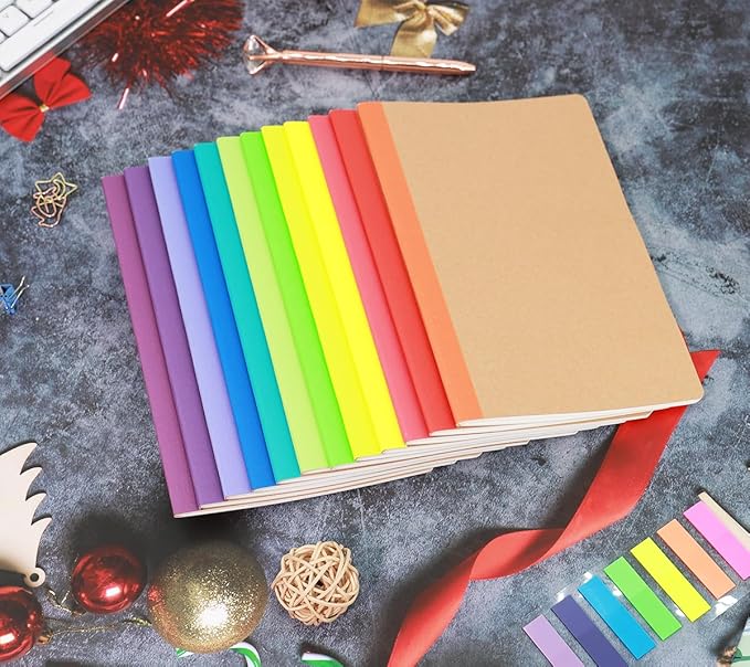 Zegrox A5 Blank Notebook Bulk,48 pack Kraft Cover Blank Sketch Book Pad Travel Journals with Pastel Color Spine for Students Office, 60 Pages, 8.3”x 5.5”