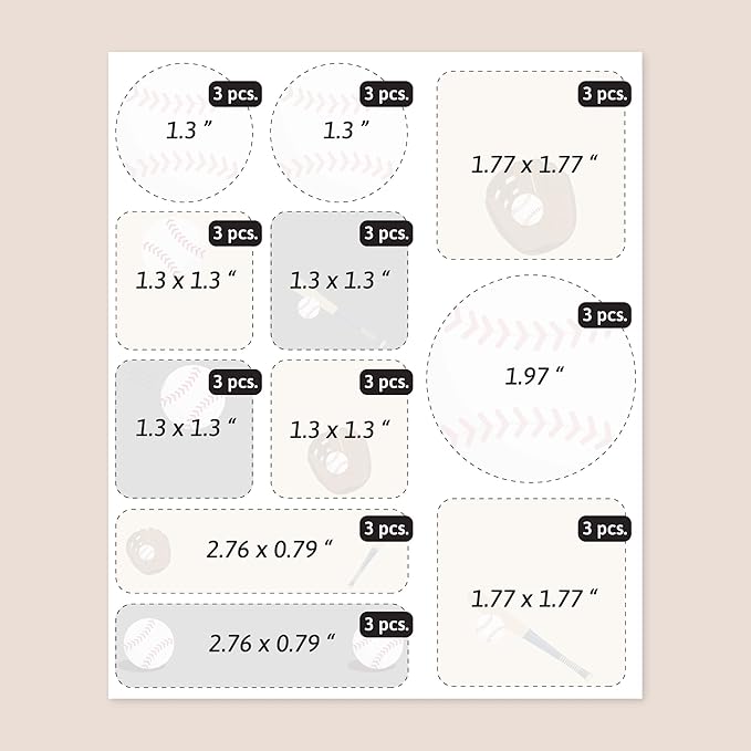 Large Name Labels for Kids (33) - Custom Stickers for Daycare and School Supplies - Durable, Waterproof Stickers for Water Bottles, Lunch Boxes, and More with Unique Designs - Baseball