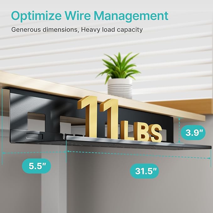 PEGZONE Under Desk Cable Management Tray, 31.5 Inches Metal Cord Organizer Rack, Desk Tray for Power Strip, Cord, Wire, Easy Mounting Cable Management Under Table for Home Office, Black