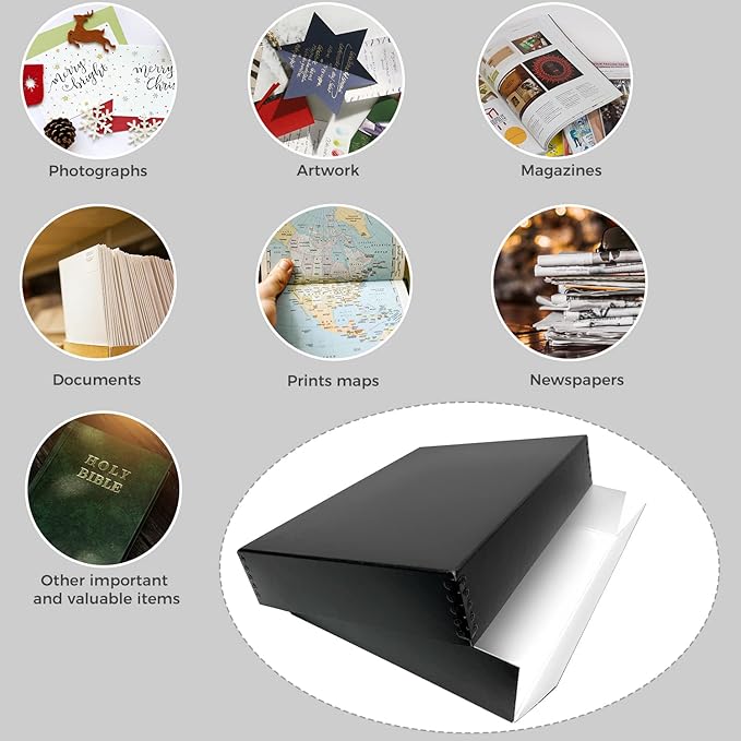 Lineco Archival 11 x 14 x 3 inches Museum Archival Storage Box, Drop Front Design, Acid-Free with Metal Edge. Preserves Photos Documents, Black
