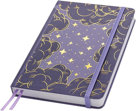 Crein Lynh Dot Grid Journal with 160GSM Thick Paper, 192 Pages, A5 Dotted Notebook for Work, School, Travel | 180° Lay Flat, Foil Stamped Cover, Elastic Band, 2 Bookmarks & Inner Pocket (Dark Purple)