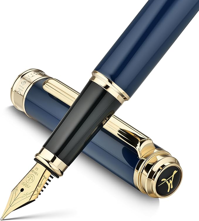 MCNTEIK 317 Fountain Pen,Stunning Luxury Piano Lacquer,18K Gilded Nib(Medium),Gorgeous 24K Gold Finish, Ink Converter,Nice Gift for Men&Women-Elegant,Executive,Fancy Pens for Writing, BU-M