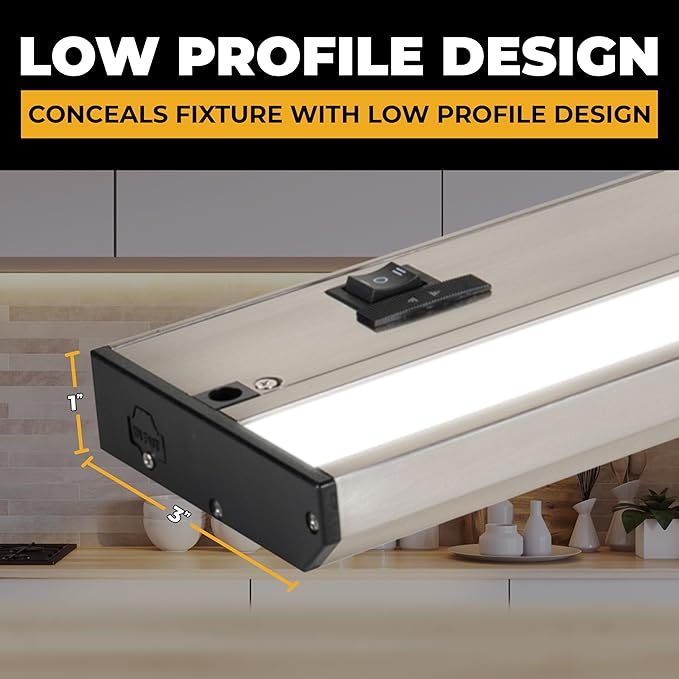 LED Under Cabinet Lighting Hardwired - 3CCT 18 Inch Satin Finish - Undercabinet Lights for Kitchen - Linkable Undercounter Dimmable Plug in Light or Hard Wired - Under Counter Fixture Direct Wire