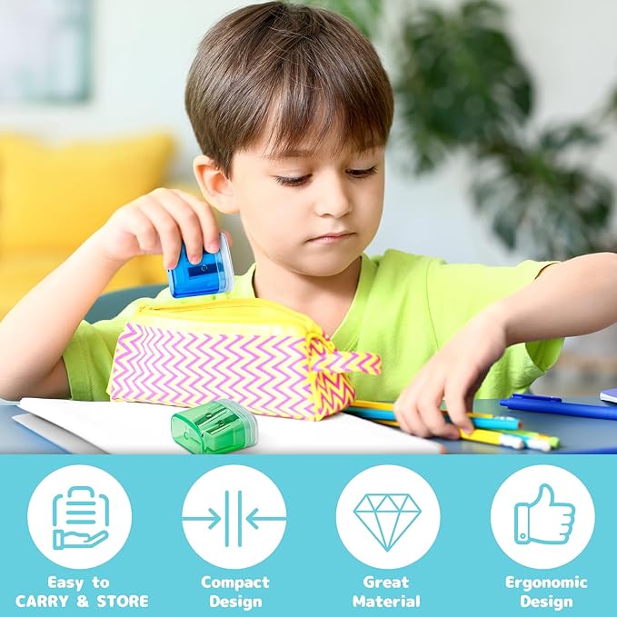 60 Pack Pencil Sharpeners Bulk - Colored Handheld Pencil Crayon Double Hole Sharpener, School Classroom Supplies