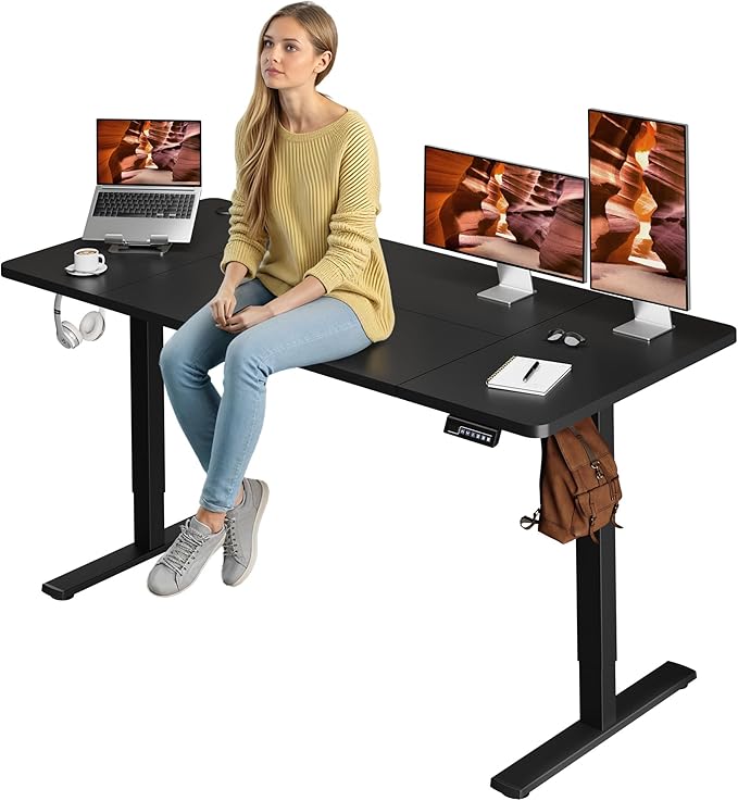 FitStand Adjustable Stand Up Desk, Large 71x31 Inches Height Adjustable Standing Desk with Cable Management, Home Office Computer Desk with Memory Preset & Charging USB Port & Sedentary Reminder