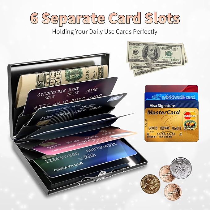 BWEGRHE Slim Credit Card Holder, Dinosaur RFID Blocking Metal Wallet for Men & Women, Aluminum Minimalist Hard Case Pocket-Sized Business Cards Organizer (Fits Up to 10 Cards)