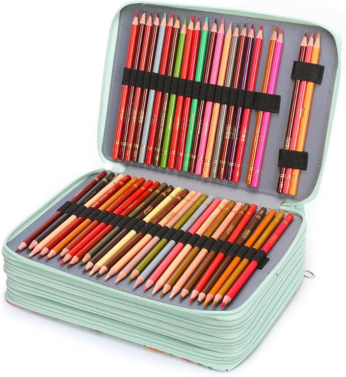 Vomgomfom Colored Pencil Case - 200 Slots Pencil Holder with Zipper Closure Twill Fabric Large Capacity Pencil Case for Watercolor Pens or Markers, Pencil Case Organizer for Artist (Green)