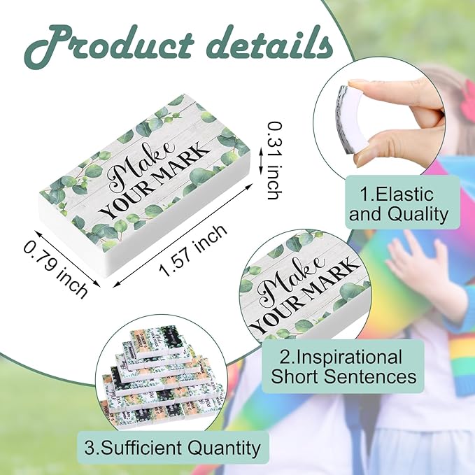 Dunzoom 100 Pcs Inspirational Pencil Erasers Bulk for Kids Fun Motivational Eraser School Supplies Back to School Office Supplies for Classroom Office Teacher Artists (Eucalyptus Leaf)