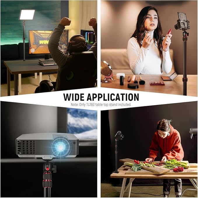 NEEWER Camera Desk Mount, Overhead Desktop Light Stand Microphone Boom Arm with Ball Head C Clamp Cleaning Cloth for DSLR Webcam Phone Holder Ring Light Mic Streaming Video Recording, Red TL283