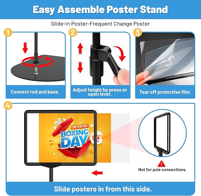 8Pack Sign Holder Stand for Display 8.5 x 11, Adjustable Poster Stand for Table Top & Floor, Floor Standing Sign Holder, Signage Stands for Business, Market, Retail, Store Display Stands