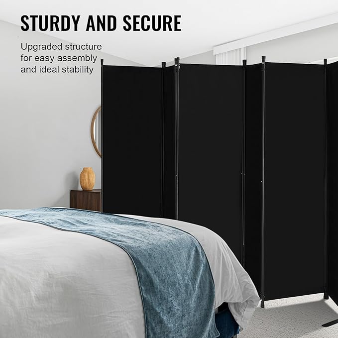 VEVOR Room Divider, 6 Panel Room Divider, Folding Privacy Screen and Portable Partition Divider for Room Separation, Freestanding Room Partitions for Office, Bedroom, Study, Black