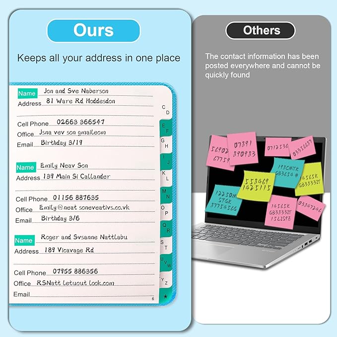 Address Book with Alphabetical Tabs, Hardcover Telephone Book, Hardback Cover Small Portable Address Book-Record Contacts, Special Dates and Internet Login Passwords, 6.1x4.7" -Blue