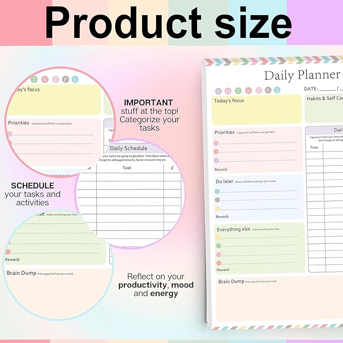 ADHD Daily Planner Notepad Daily Planner Desk Pad & Task Management Notepad to Stay Organized 5.8x 8.3 Inch Weekly Planner Daily To Do List for Weekly Schedule