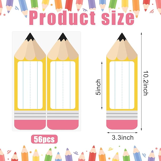 56 Pcs Name Tags for Desk Pencils Classroom Names Label Sticker Back to School Locker Name Tag Plate Colorful Desk Names Tag for Bulletin Board Teacher First Day of School Student Party Decor