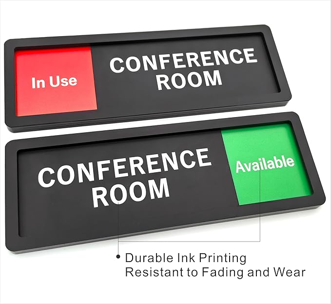 Conference Room Sign – In Use/Available Slide Switch Sign, Premium Durable Acrylic Material, Super Strong Self-Adhesive, Quick Installation, Suitable For Your Home And Business (9×3 Inches, Black)