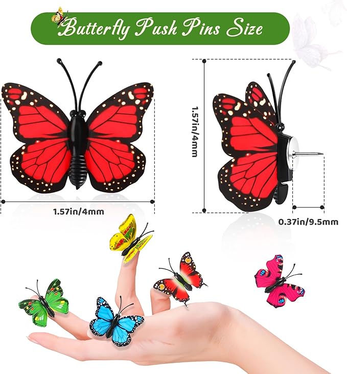 50Packs Decorative Push Pins for Cork Board Butterfly Push Pins for Board Bulletin Cute Thumb Tacks for Wall Green Thumbtacks for Hanging in Cubicle Office Home Decor Decorations