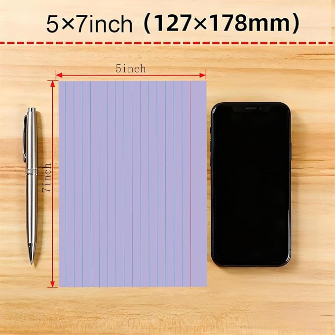 JINMIKEJI Purple Ruled Index Cards 5x7 Inch - 50 Pack Study Flash Cards for School, Office & Home, Durable Note Cards with Lines