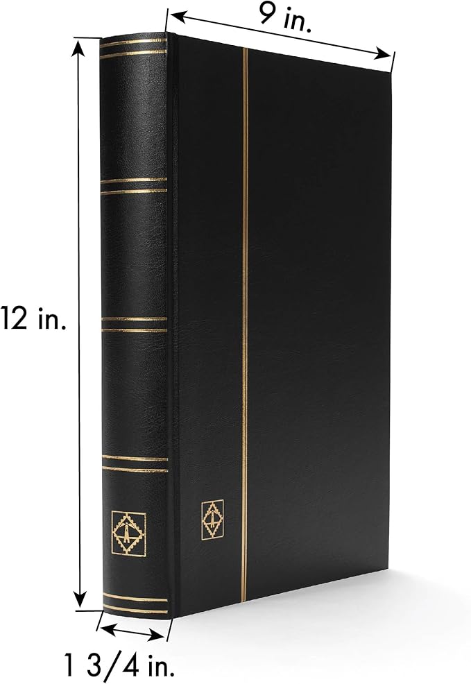 LIGHTHOUSE – “BASIC” Hard Cover Stockbook for Stamps - 64 White Cardstock 9”x12” (A4) Pages with Glassine Strips and Double Linen Hinges - Black