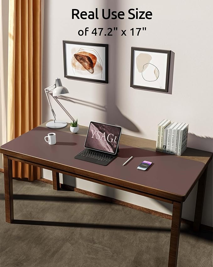 YSAGi Leather Desk Protector, Office Mat, Large Mouse Mat, Non-Slip PU Leather Blotter, Laptop Desk, Waterproof Writing Pad for Office and Home (Chocolate, 47" x 17")
