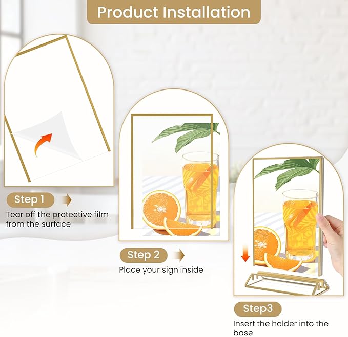 Smarpau 8 Pack Acrylic Sign Holder 8.5x11 Gold Acrylic Frame Clear Table Number Holders Picture Frames Double Sided Gold Frame for Wedding Party Decoration Restaurant Menu Home Display Stand