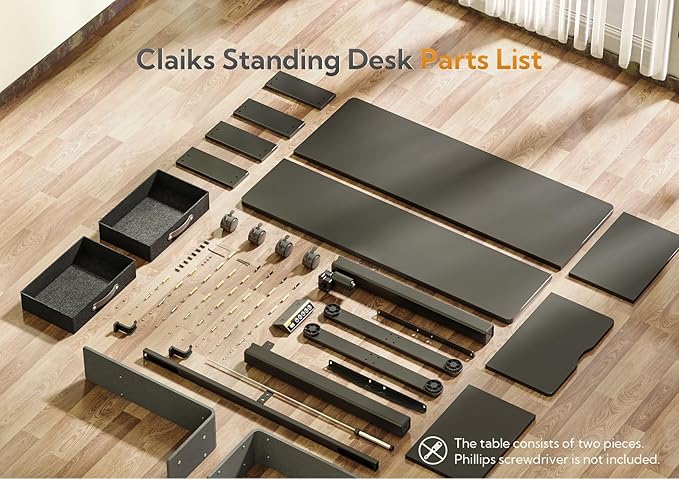 Claiks Standing Desk with Drawers, Stand Up Electric Standing Desk Adjustable Height, Sit Stand Desk with Storage Shelf and Splice Board, 48 Inch, Black