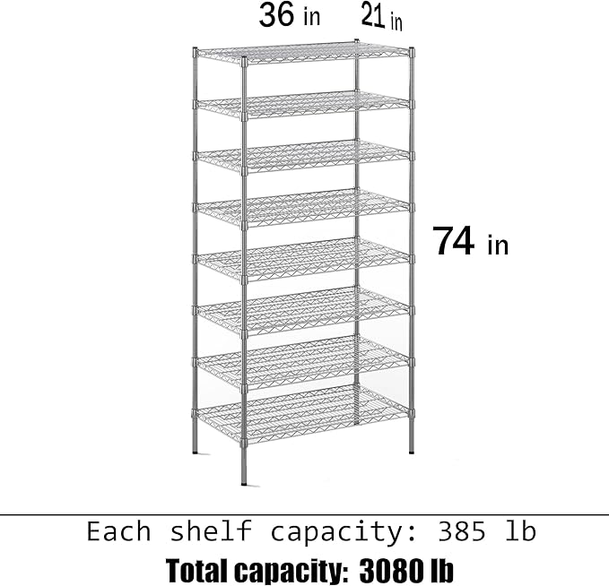 Regal Altair 21" Deep x 36" Wide x 74" Height Wire Shelving Kit | 8-Tier | NSF Commercial Storage Rack Unit