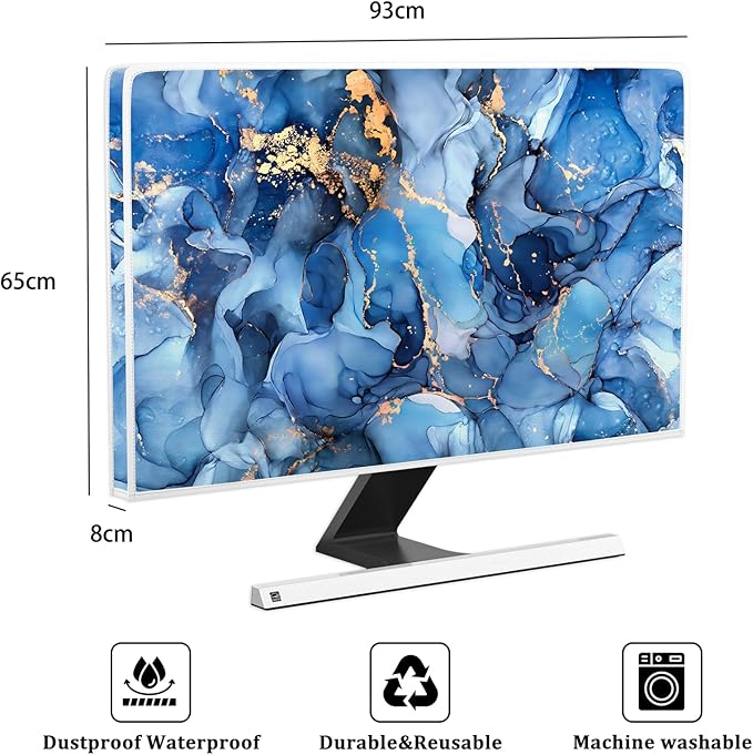 Baocicco Navy Blue Gold Marble Waterproof TV Dust Cover 37, 38, 39 Inch Creative Texture Grain Television Screen Cover Abstract TV Display Protectors Protective LED LCD OLED TVs Dust-Proof