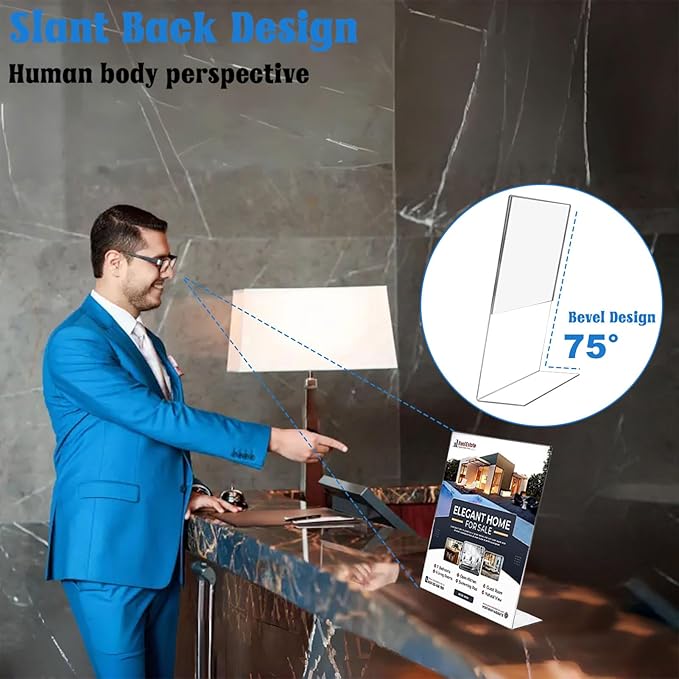 Laerjin Acrylic Sign Holder 4 x 6 - 16 Pack Slanted L-Shaped Photo & Menu Display Stand, Clear Plastic Frame with Side Loading Design - For Tabletop Signs in Cafés, Events, Retail