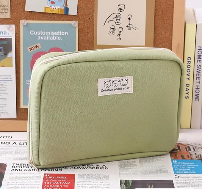 Fcteap Pencil Case Pouch Box Cute Kawaii Large Capacity Aesthetic Zipper Pen Holder Organizer Bag for Office Workspace Supplies Desk Accessories Travel (Green)