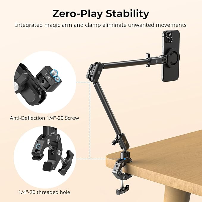 SMALLRIG Desktop Clamp Magic Arm Kit for MagSafe for iPhone, 67cm Two-Stage Adjustable Flexible Arm with Secure Grip for Smartphone, Webcam, Action Cameras - 5626