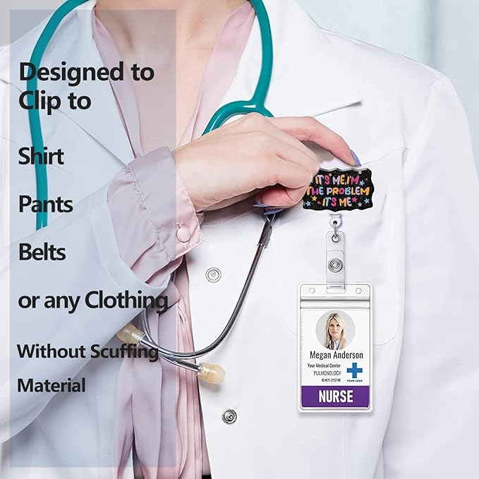 Badge Reel Retractable with ID Clip Badge Reel Holder Funny Acrylic Badge Accessories for Nurse Office Worker Teacher Students Woman Men