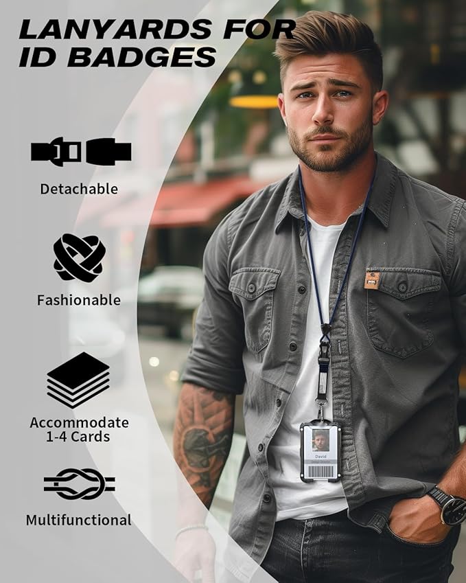 LIUGX Badge Holder with Heavy Duty Breakaway Lanyard, Carbon Fiber-Texture, Durable ID Card Holder (Holds 6 Cards) with Quick Release Detachable Buckle, Metal Clip, American Flag