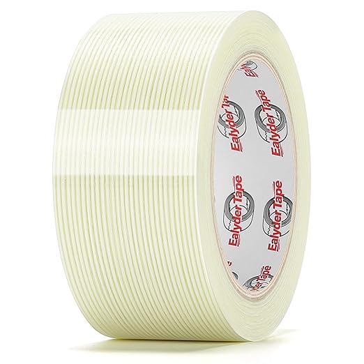 Ealyder Tape 2 Inch x 30 Yards Transparent Reinforced Fiberglass Tape – 5.5 Mil Filament Strapping Tape, Adhesive Heavy Duty
