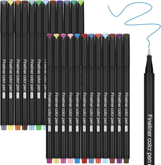 huesamhi 24 Fineliner Pens Set 0.4mm Ultra Fine Tip Drawing Markers for Adult Coloring Books, Bullet Journaling Art No Bleed Professional Color Pens with Vibrant Inks Artist