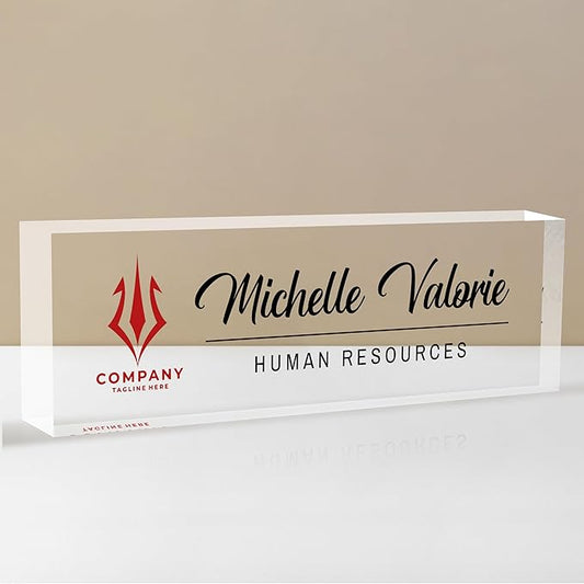 Personalized Name Plate for Desk, Custom Desk Name Plate, Acrylic Name Plate Office Desk Accessories, Personalized Office Gifts for Coworkers Teachers, Employee Appreciation Gifts (B-BusinessLogo2)