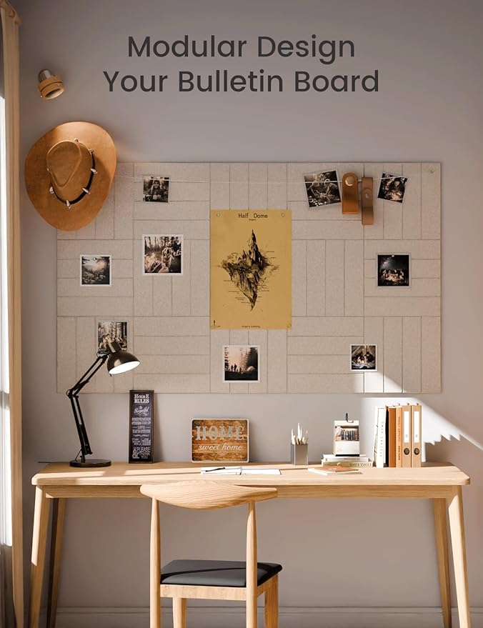 Fluxynara Felt Bulletin Board Tiles Large 48" x 36" Cork Board Alternative-12 Pack with 70 Adhesive Tabs, Thick Slat Wall Panels for Office Decor, Push Pin Board Wall Organizer Alternative -Oatmeal