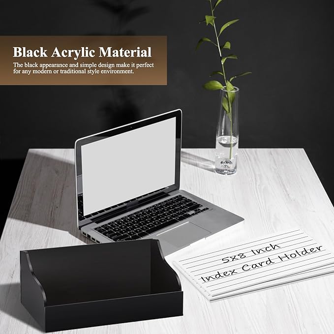 SHIQIKEJIPTY 5X8 Index Card Holder Acrylic Black Note Card Holder Index Card Stand Note Card Organizer Box Flash Card Organizer Postcard Display Rack Business Card Storage For School Library(No Card)