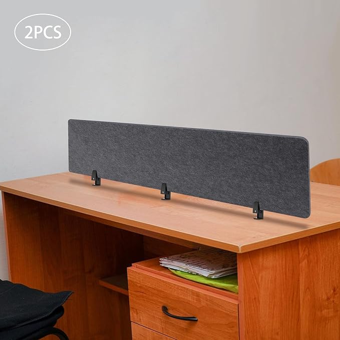 Clamp-On Acoustic Desk Divider, 2Pcs 60x16in Acoustic Partition, Desktop Privacy Panel, Sound Absorbing Workstation Panel (Anthracite Gray, 60" x 16")