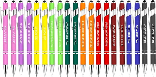 Luxeviss 20 Pcs Inspirational Pens Bulk - Motivational Ink Ballpoint Pen with Quotes Stylus Tip Nurse Gifts for School Coworkers Office Supplies Black Ink