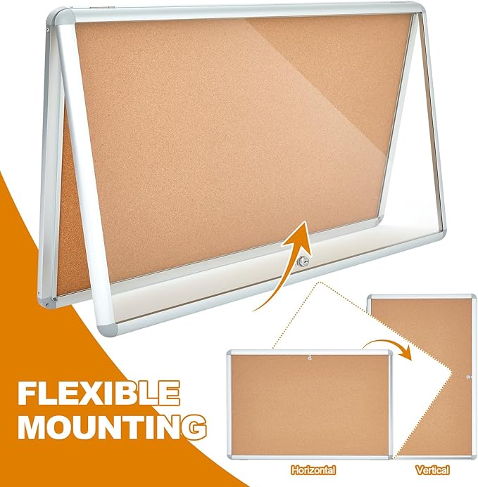 Geetery 36 x 24 Inch Enclosed Bulletin Board Tamperproof Lockable Cork Board Fabric Noticeboard, Aluminium Frame Display Cases Wall-Mounted for School, Office, Commercial, Hospital